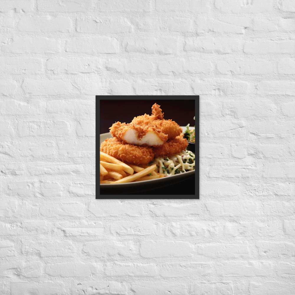 Panko Crusted Fish and Shoestring Fries Framed poster 🤤 from Yumify.AI