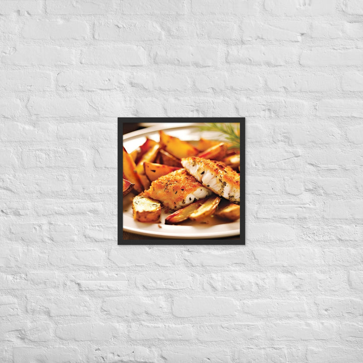 Oven Baked Fish and Wedges Framed poster 🤤 from Yumify.AI