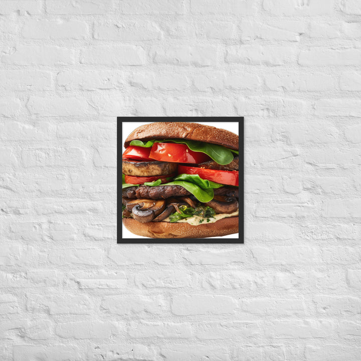 Vegan Delight Mushroom Burger Framed poster 🤤 from Yumify.AI