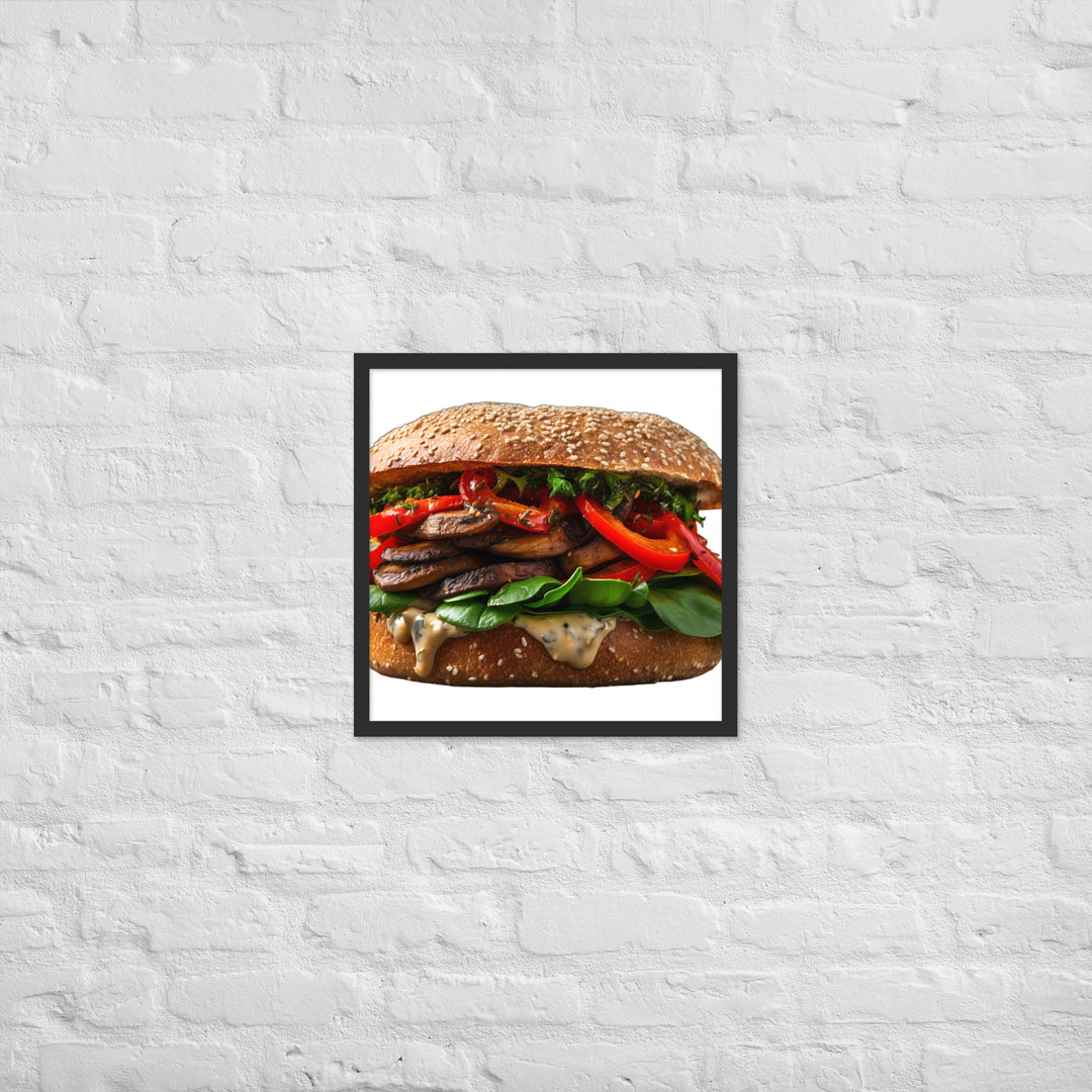 Vegan Delight Mushroom Burger Framed poster 🤤 from Yumify.AI