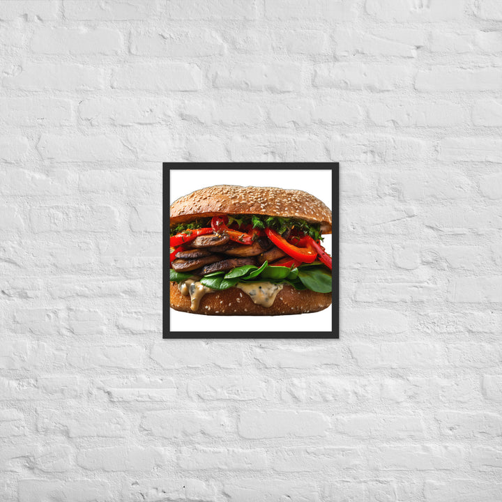 Vegan Delight Mushroom Burger Framed poster 🤤 from Yumify.AI