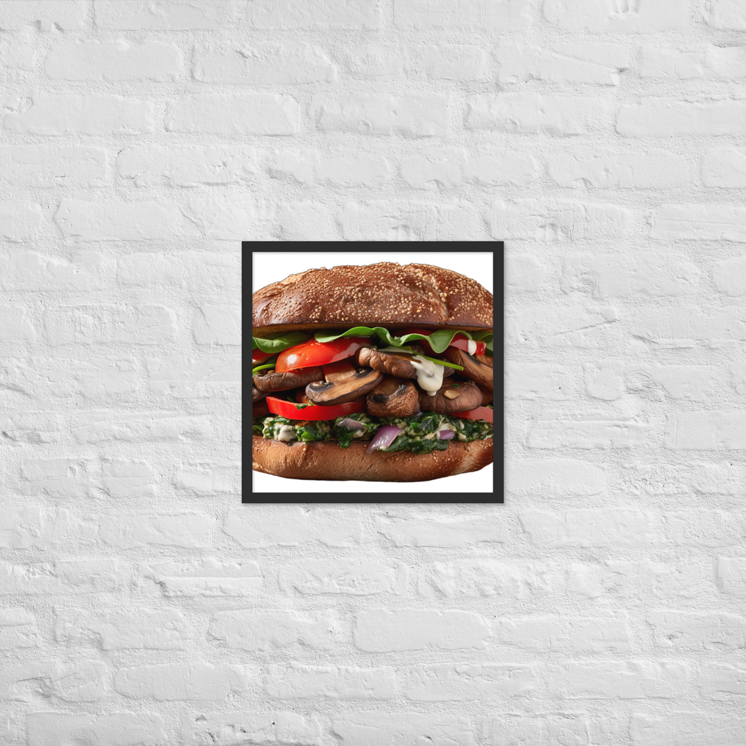 Vegan Delight Mushroom Burger Framed poster 🤤 from Yumify.AI