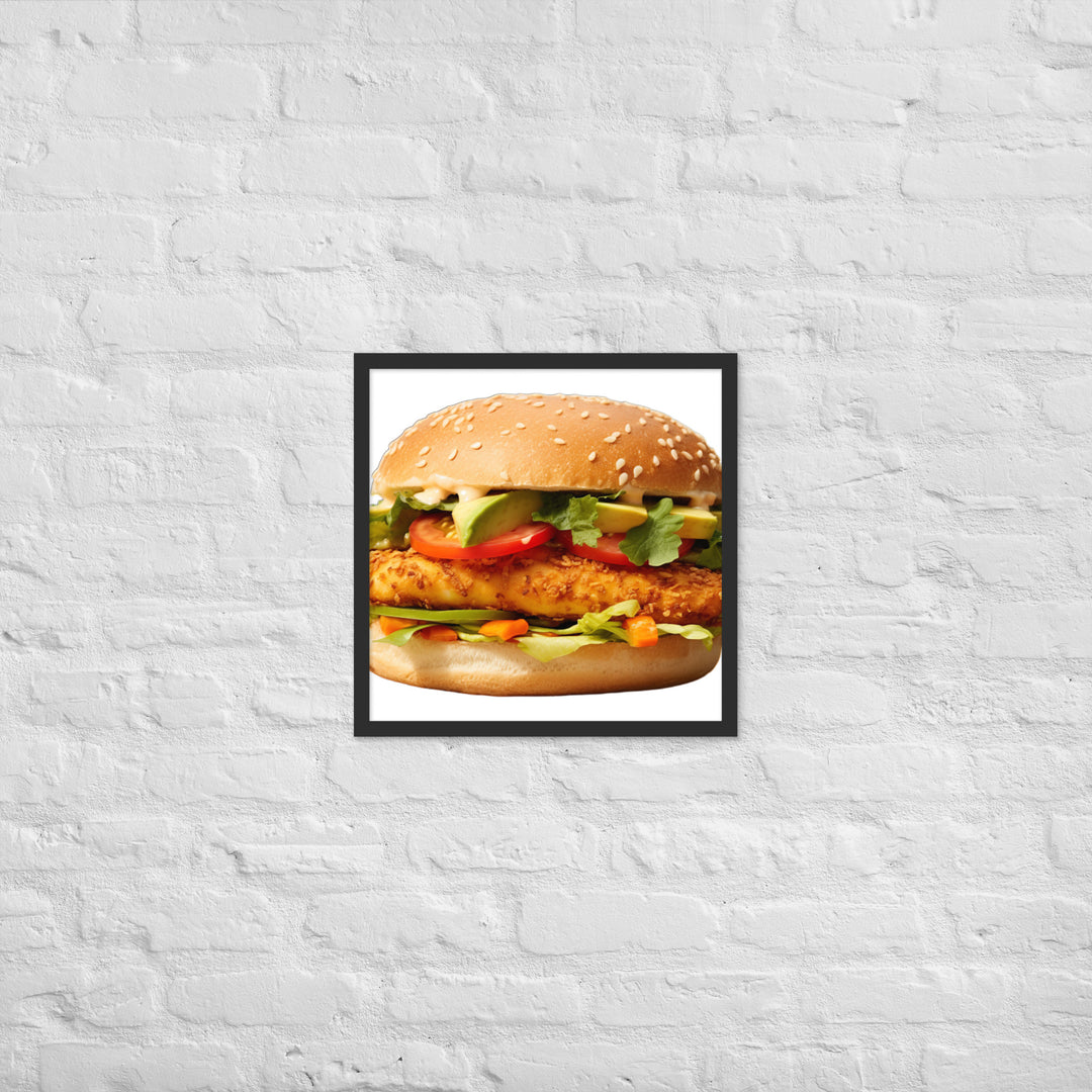 Spicy Chicken Burger Delight Framed poster 🤤 from Yumify.AI