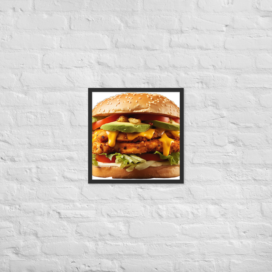 Spicy Chicken Burger Delight Framed poster 🤤 from Yumify.AI