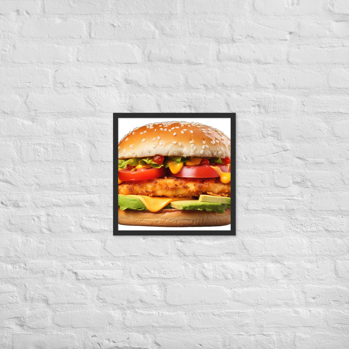 Spicy Chicken Burger Delight Framed poster 🤤 from Yumify.AI