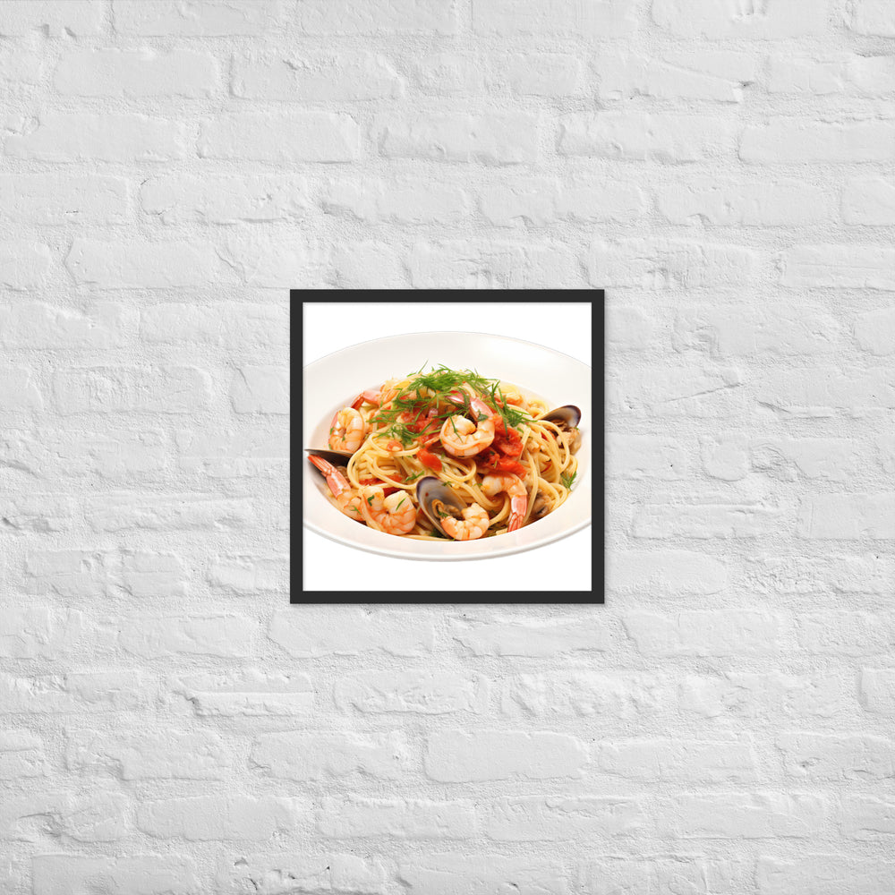 Seafood Linguine Delight Framed poster 🤤 from Yumify.AI