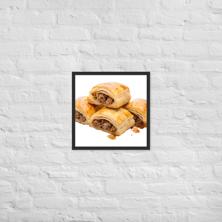 Sausage Rolls with Caramelized Onions Framed poster 🤤 from Yumify.AI