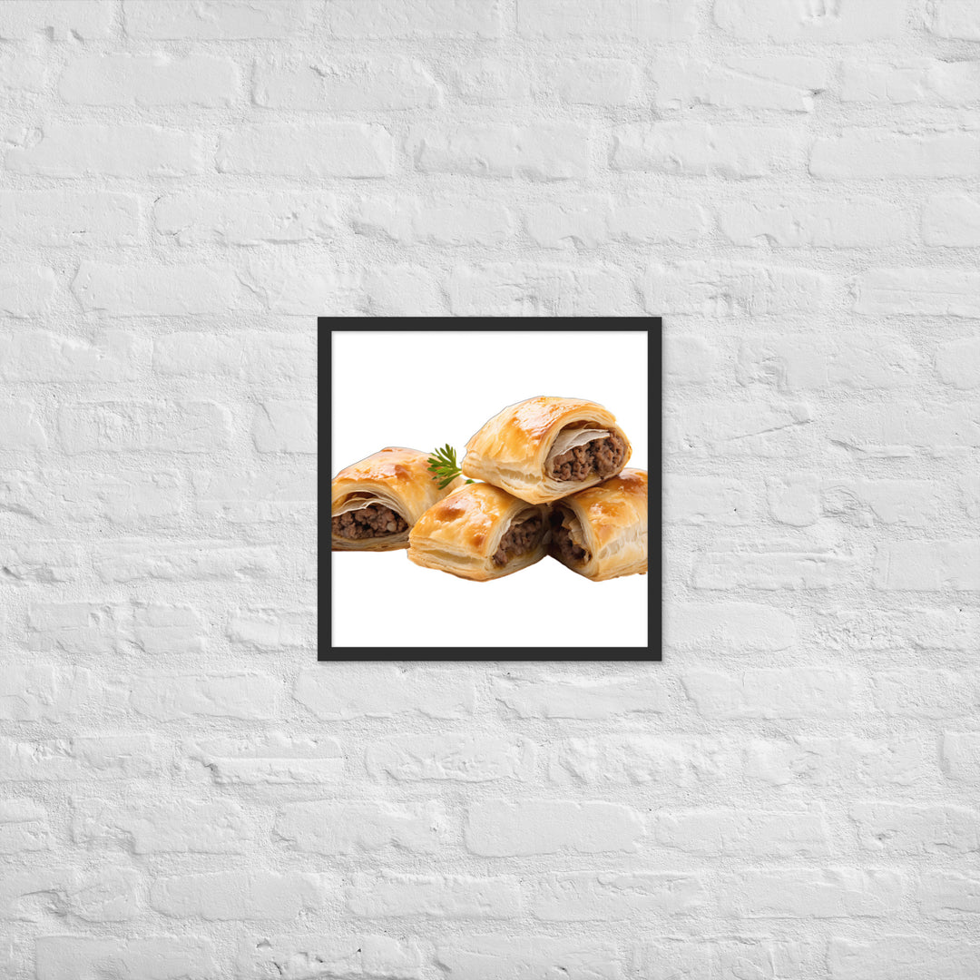 Sausage Rolls with Caramelized Onions Framed poster 🤤 from Yumify.AI