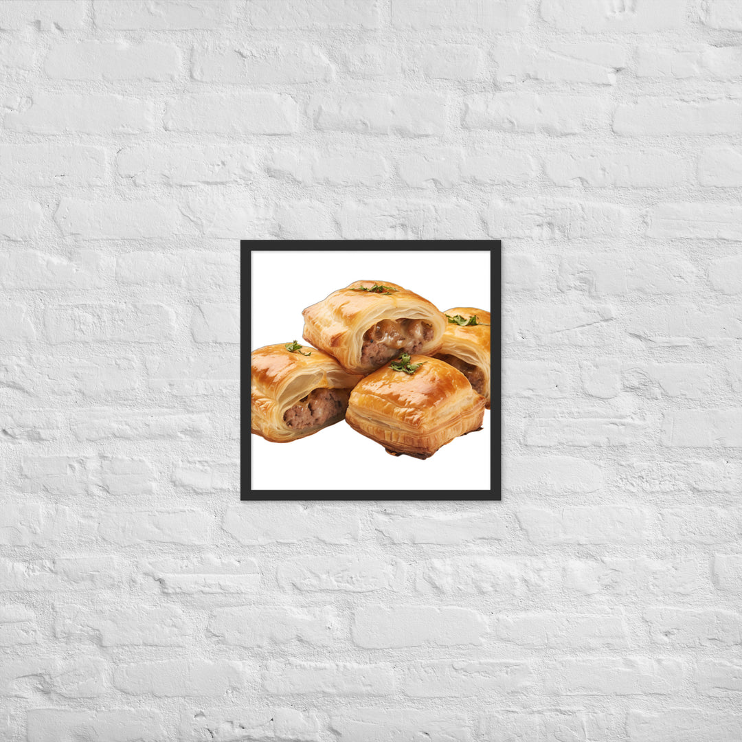 Flaky Golden Sausage Rolls Framed poster 🤤 from Yumify.AI