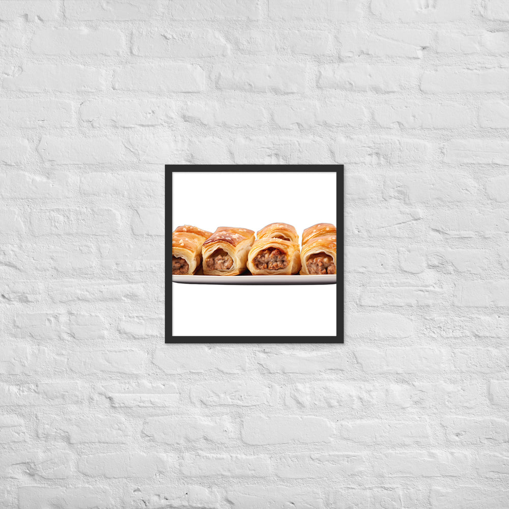 Flaky Golden Sausage Rolls Framed poster 🤤 from Yumify.AI