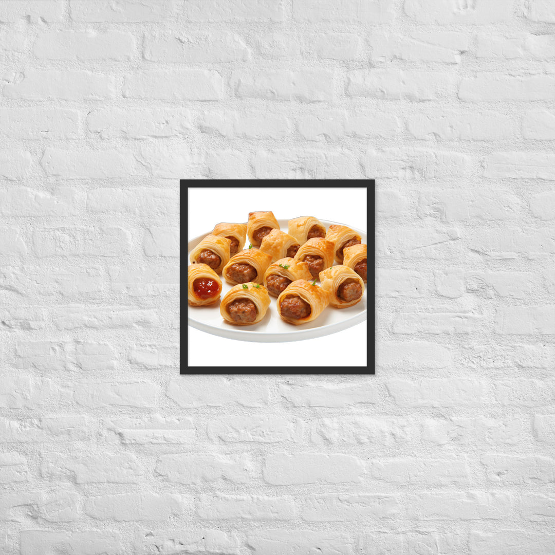 Bite Sized Mini Sausage Rolls Framed poster 🤤 from Yumify.AI