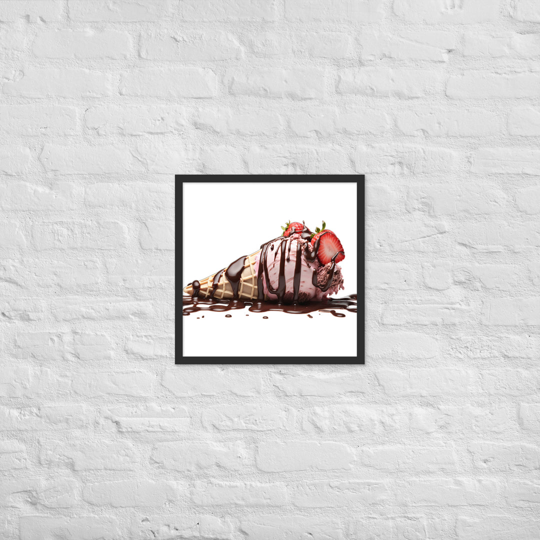 Chocolate Drizzle Over Strawberry Ice Cream Framed poster 🤤 from Yumify.AI