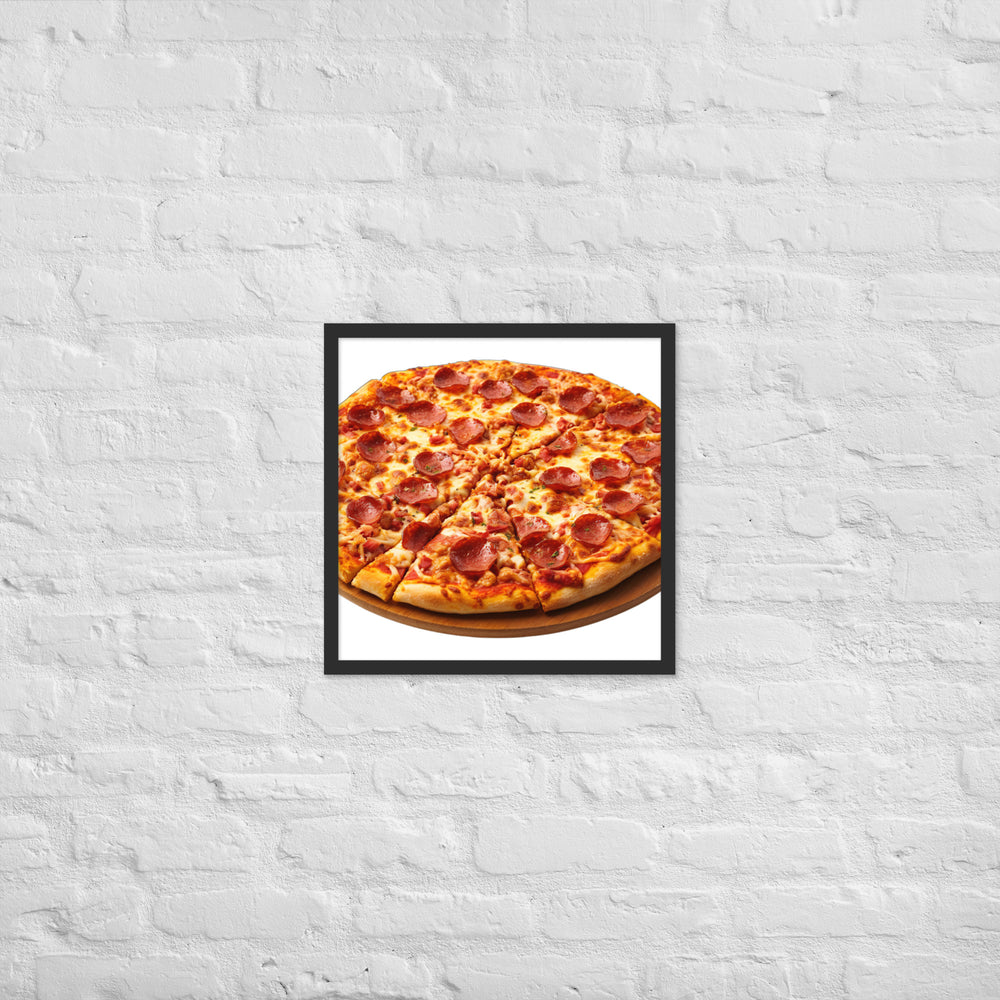 Spicy Pepperoni Explosion Pizza Framed poster 🤤 from Yumify.AI