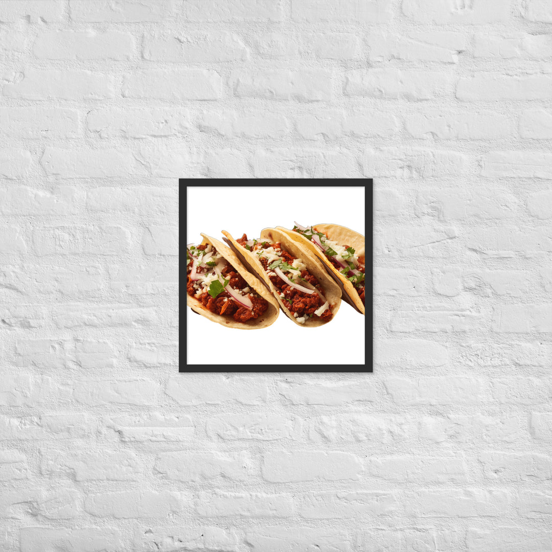 Spicy Chorizo Tacos Glow Framed poster 🤤 from Yumify.AI