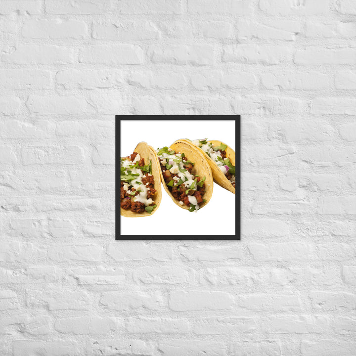 Spicy Chorizo Tacos Glow Framed poster 🤤 from Yumify.AI