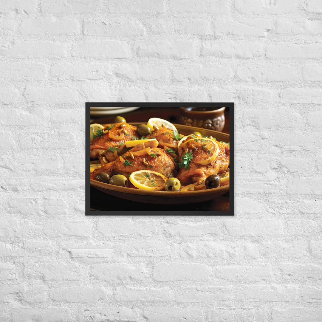 Moroccan Chicken with Preserved Lemons and Olives Framed poster 🤤 from Yumify.AI