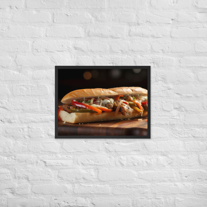 Sausage and peppers sandwich Framed poster 🤤 from Yumify.AI