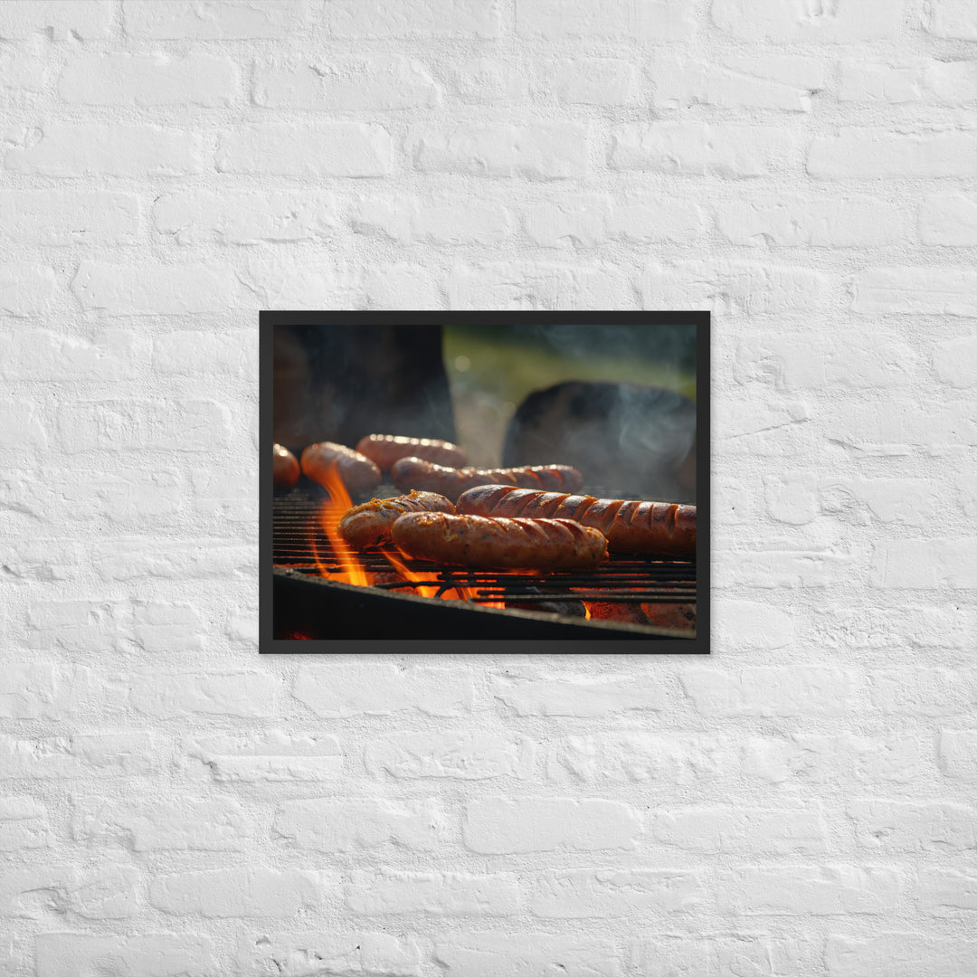 Grilled Sausage on an Open Flame Framed poster 🤤 from Yumify.AI