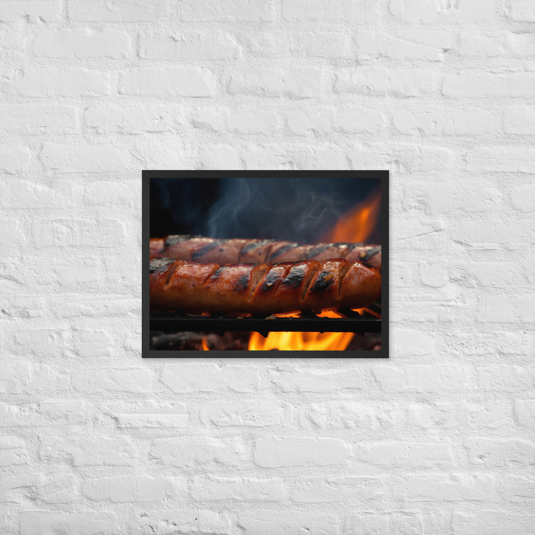 Grilled Sausage on an Open Flame Framed poster 🤤 from Yumify.AI