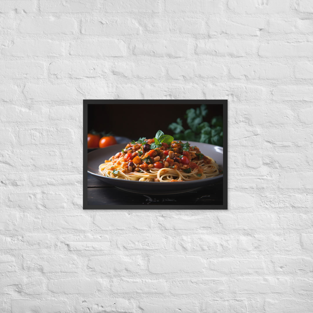 Vegan Spaghetti with Tomato Sauce Framed poster 🤤 from Yumify.AI