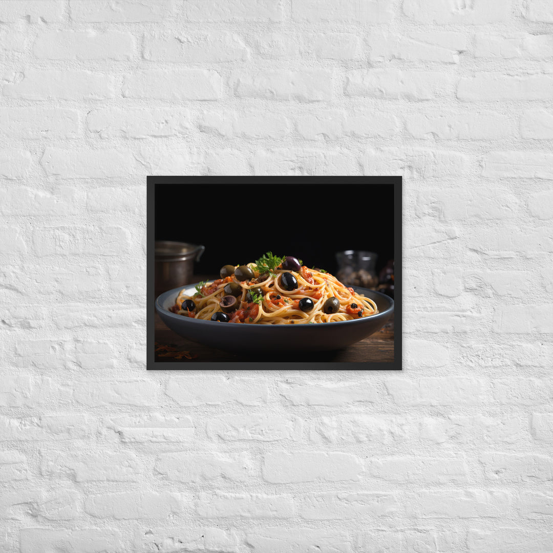 Spaghetti Puttanesca with Anchovies Framed poster 🤤 from Yumify.AI