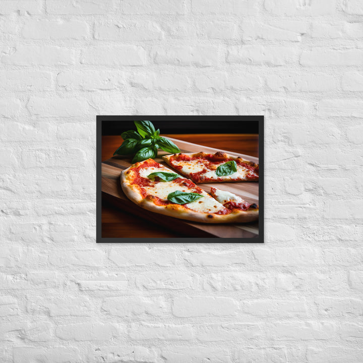 A Margherita Pizza with Fresh Basil Framed poster 🤤 from Yumify.AI