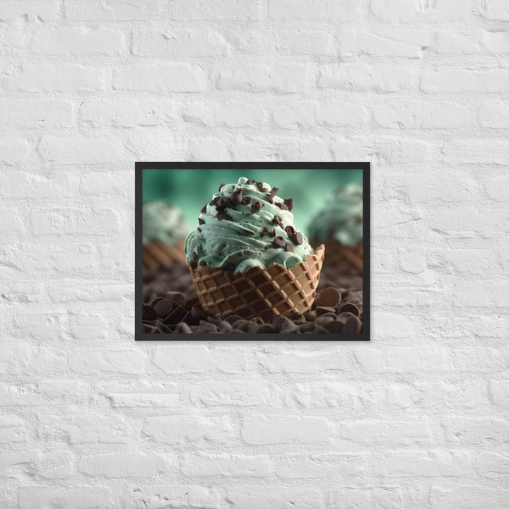 Mint Chocolate Chip Soft Serve Waffle Cone Framed poster 🤤 from Yumify.AI