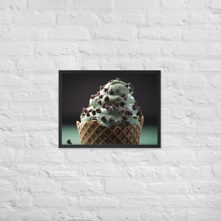 Mint Chocolate Chip Soft Serve Waffle Cone Framed poster 🤤 from Yumify.AI