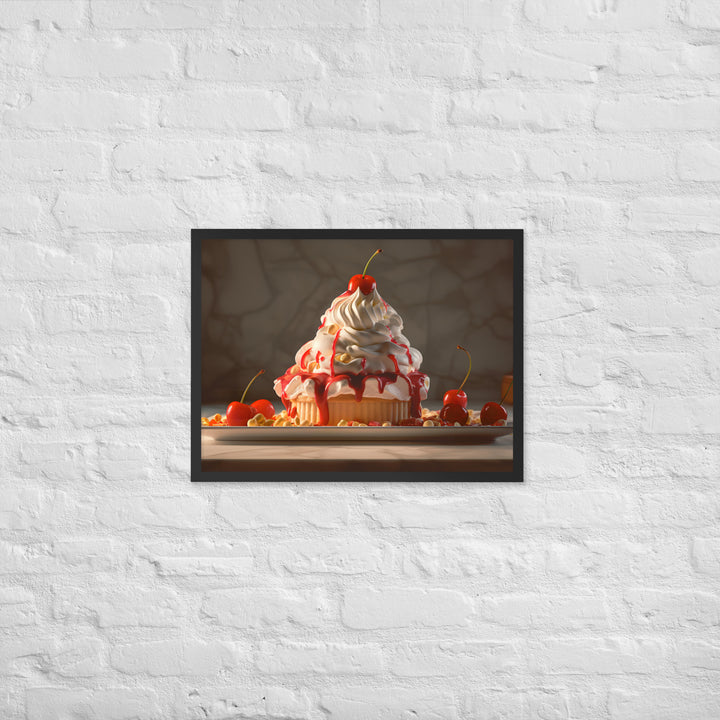 Strawberry Shortcake Soft Serve Sundae Framed poster 🤤 from Yumify.AI