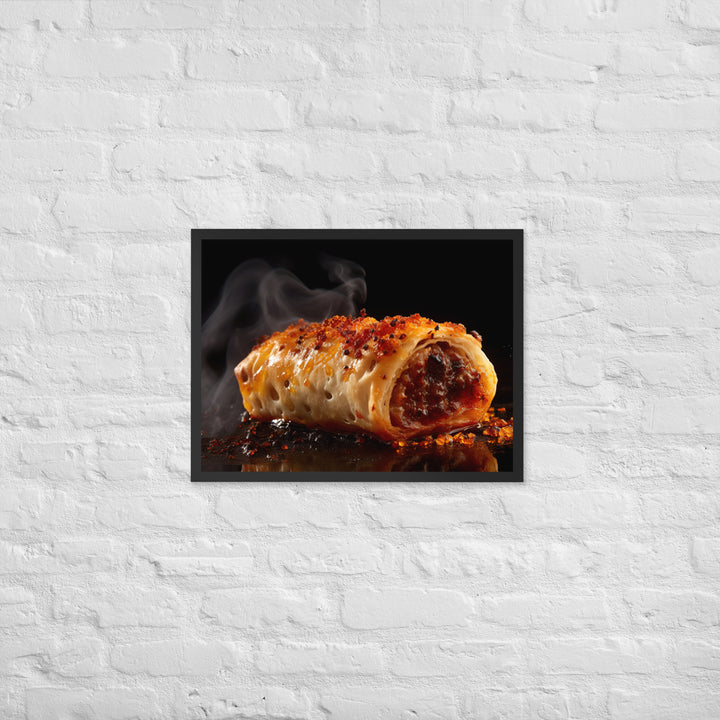 Spicy Sausage Roll Framed poster 🤤 from Yumify.AI