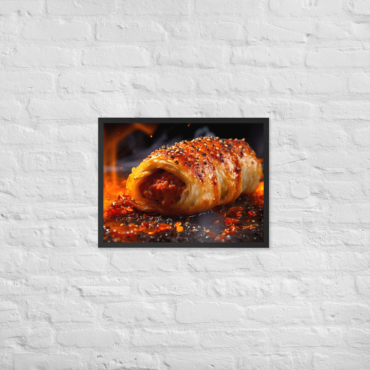 Spicy Sausage Roll Framed poster 🤤 from Yumify.AI