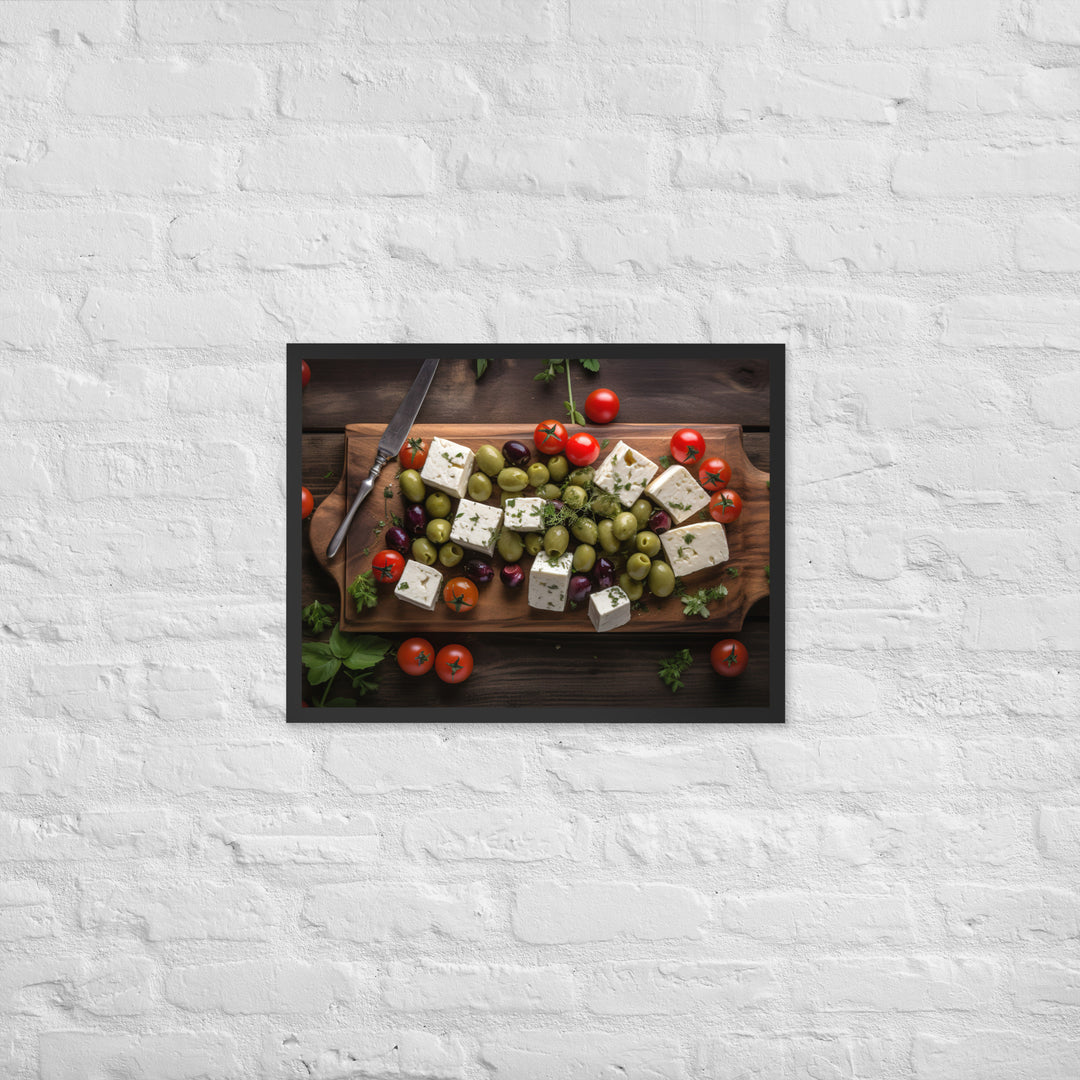 Beautiful spread of feta cheese cubes Framed poster 🤤 from Yumify.AI