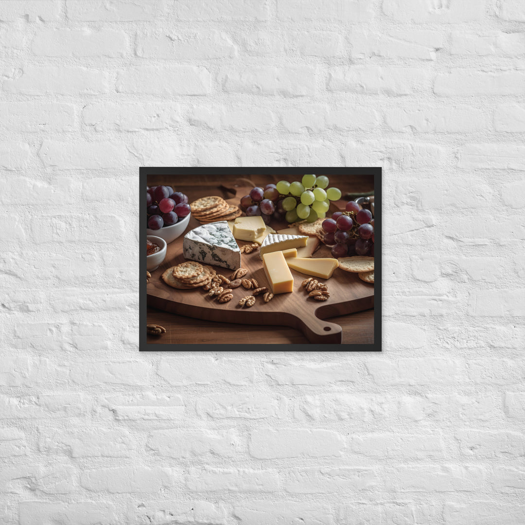 A cheese board featuring creamy brie Framed poster 🤤 from Yumify.AI