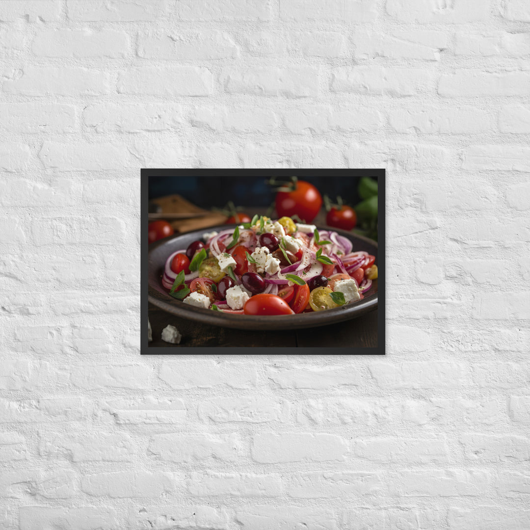 Classic Greek salad with ripe cherry tomatoes Framed poster 🤤 from Yumify.AI