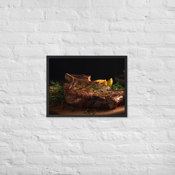 T-Bone Steak on a Wooden Board Framed poster 🤤 from Yumify.AI