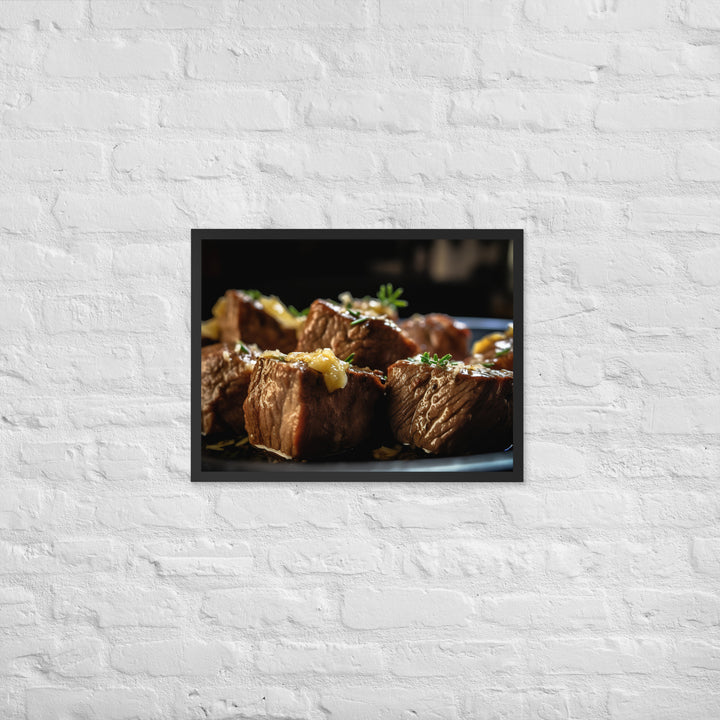 Sirloin Steak Bites with Garlic Butter Framed poster 🤤 from Yumify.AI