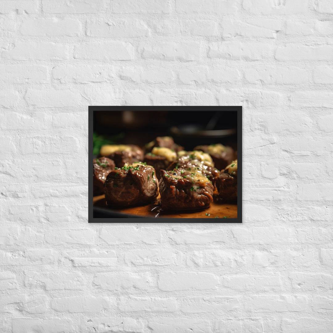 Sirloin Steak Bites with Garlic Butter Framed poster 🤤 from Yumify.AI