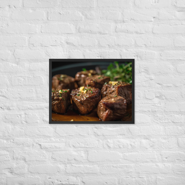 Sirloin Steak Bites with Garlic Butter Framed poster 🤤 from Yumify.AI