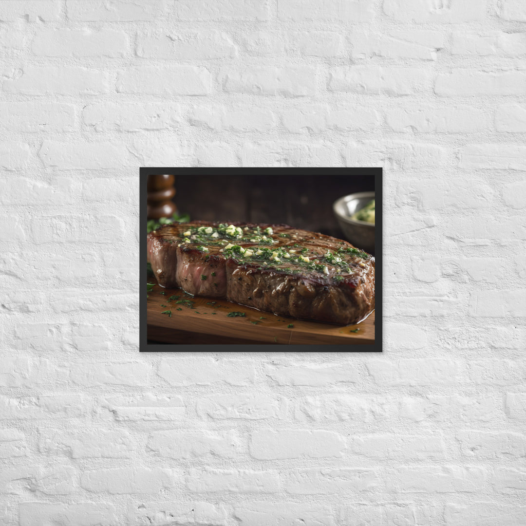 New York Strip Steak with Garlic Butter and Herbs Framed poster 🤤 from Yumify.AI