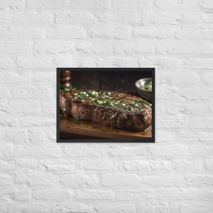 New York Strip Steak with Garlic Butter and Herbs Framed poster 🤤 from Yumify.AI