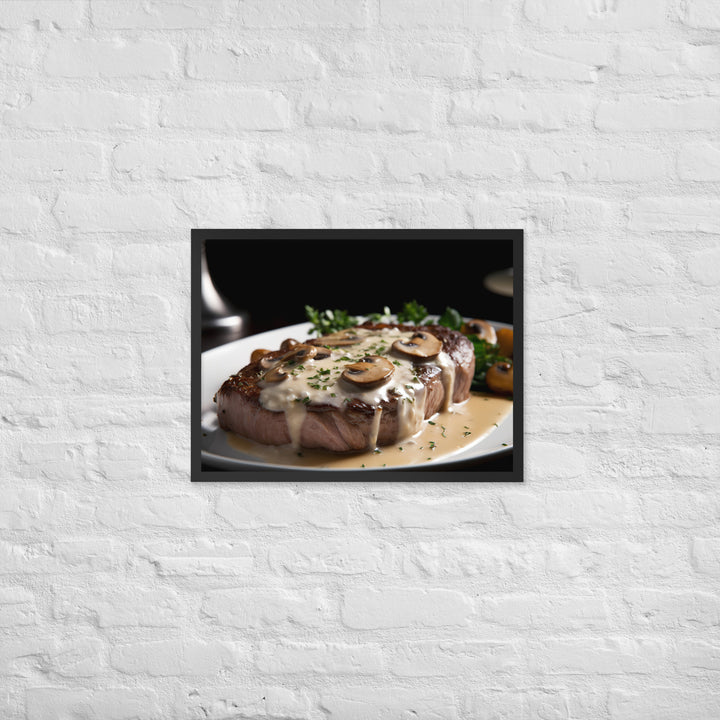 New York Strip Steak with Creamy Mushroom Sauce Framed poster 🤤 from Yumify.AI