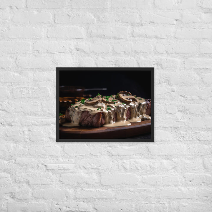 New York Strip Steak with Creamy Mushroom Sauce Framed poster 🤤 from Yumify.AI