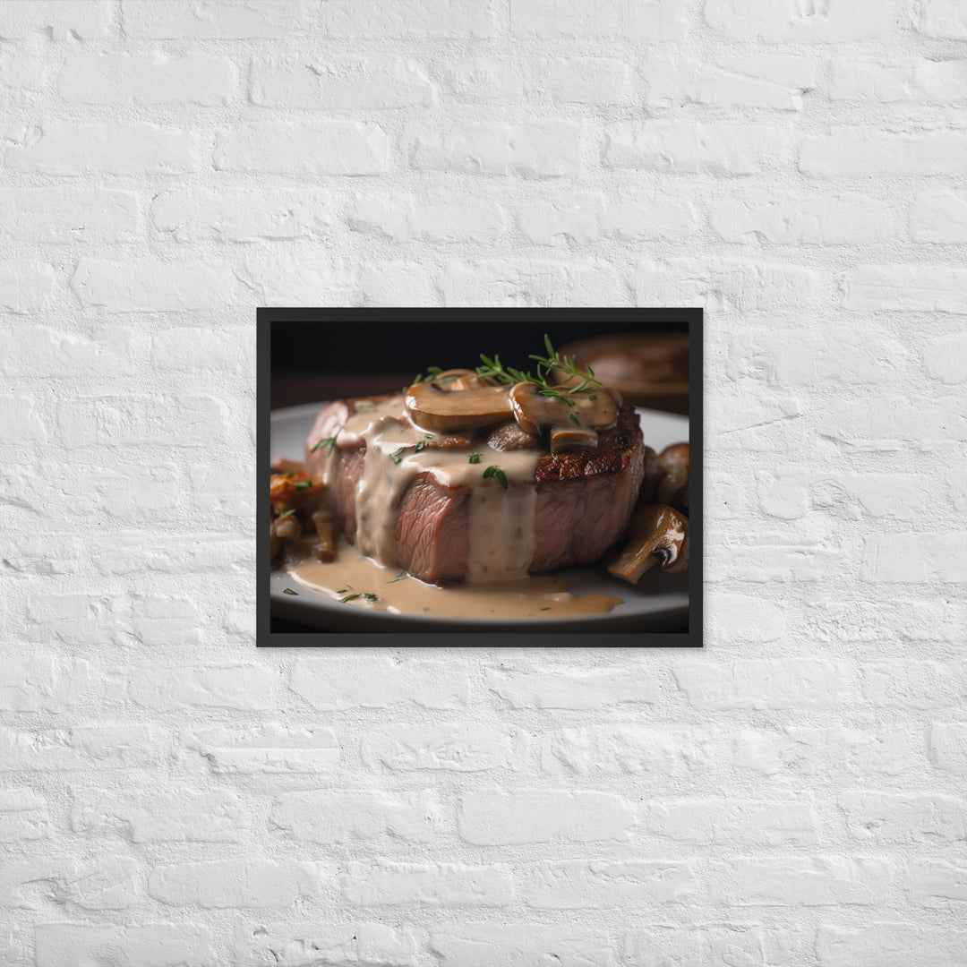 New York Strip Steak with Creamy Mushroom Sauce Framed poster 🤤 from Yumify.AI