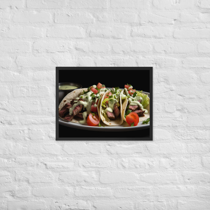 Hanger Steak Tacos with Cilantro Lime Sauce Framed poster 🤤 from Yumify.AI