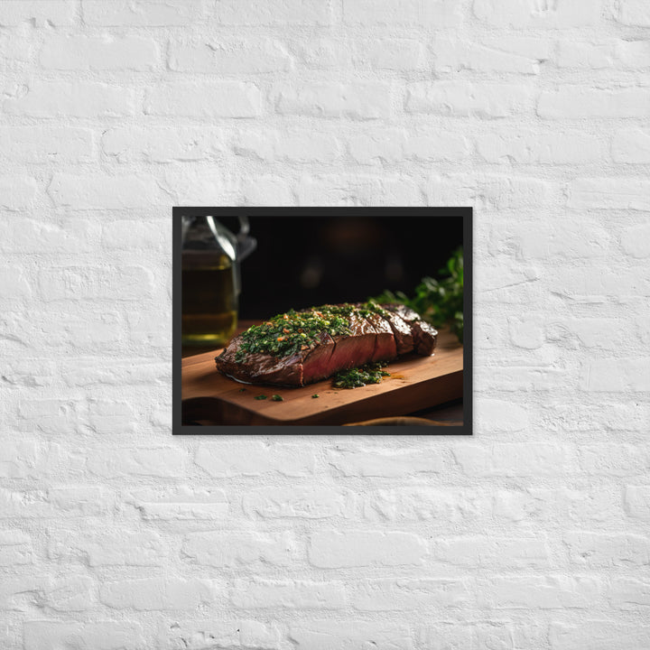 Grilled Flank Steak with Chimichurri Sauce Framed poster 🤤 from Yumify.AI