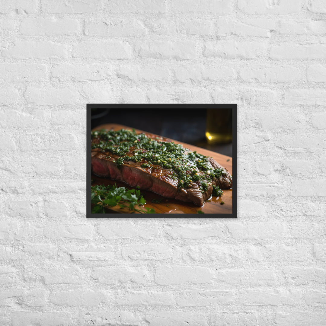 Grilled Flank Steak with Chimichurri Sauce Framed poster 🤤 from Yumify.AI