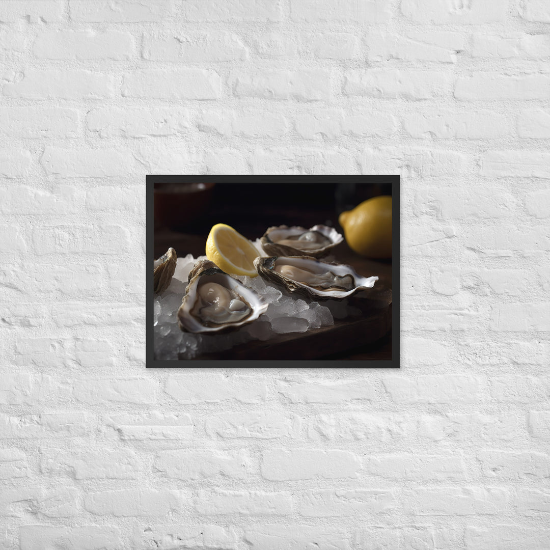 Succulent Eastern Oysters on Ice Framed poster 🤤 from Yumify.AI