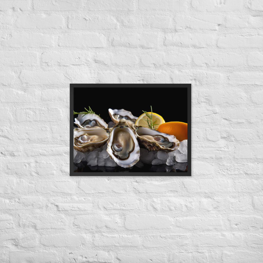 Succulent Eastern Oysters on Ice Framed poster 🤤 from Yumify.AI