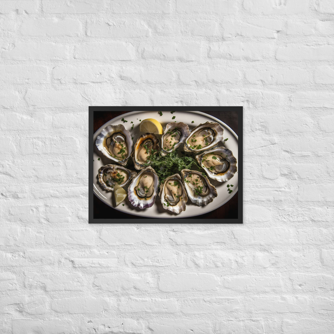 Grilled Wellfleet Oysters with Garlic Butter Framed poster 🤤 from Yumify.AI