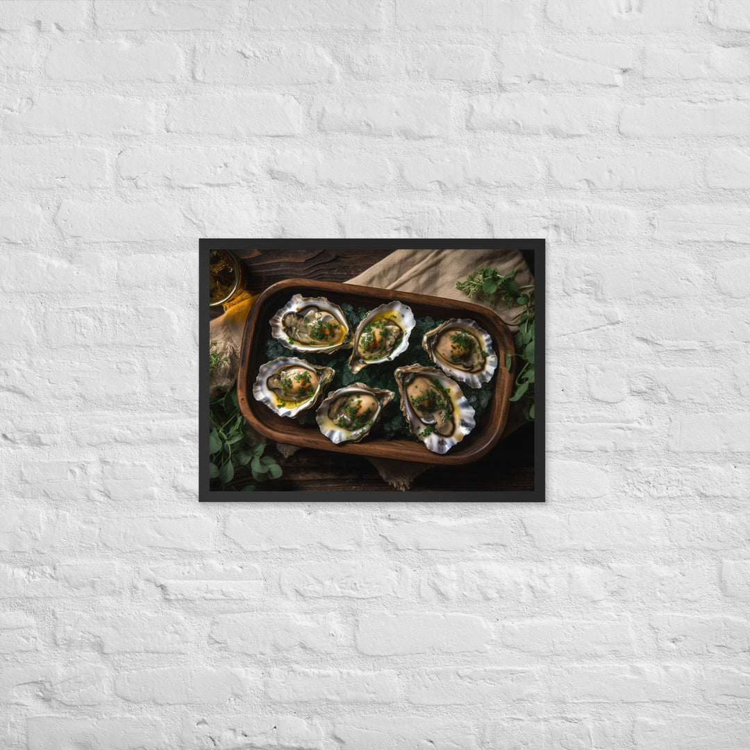 Grilled Olympia Oysters with Herb Butter Framed poster 🤤 from Yumify.AI